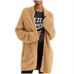 Point Sur sweater - camel fuzzy zip front oversized cozy